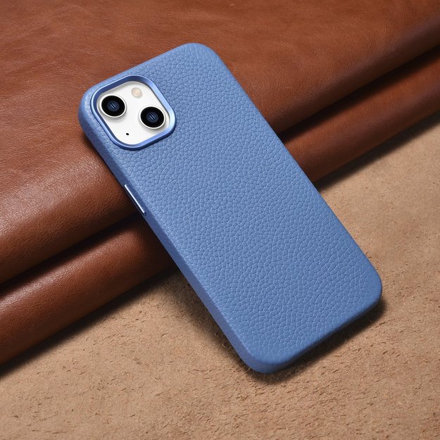 iCarer Litchi Premium Leather Case iPhone 14 Plus Magnetic Leather Case with MagSafe Light Blue (WMI14220711-LB) 33