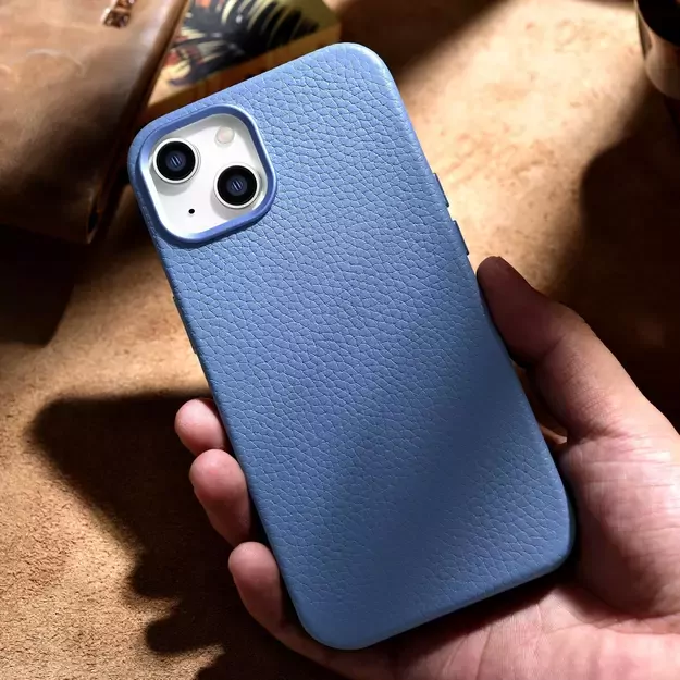 iCarer Litchi Premium Leather Case iPhone 14 Plus Magnetic Leather Case with MagSafe Light Blue (WMI14220711-LB) 16