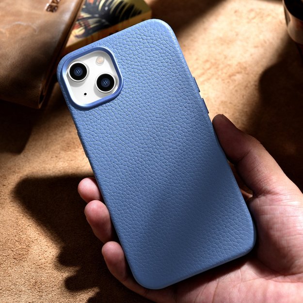 iCarer Litchi Premium Leather Case iPhone 14 Plus Magnetic Leather Case with MagSafe Light Blue (WMI14220711-LB) 37