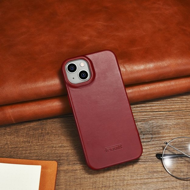 iCarer CE Oil Wax Premium Leather Folio Case iPhone 14 Plus Magnetic Flip Leather Folio Case MagSafe Red (AKI14220707-RD) 13