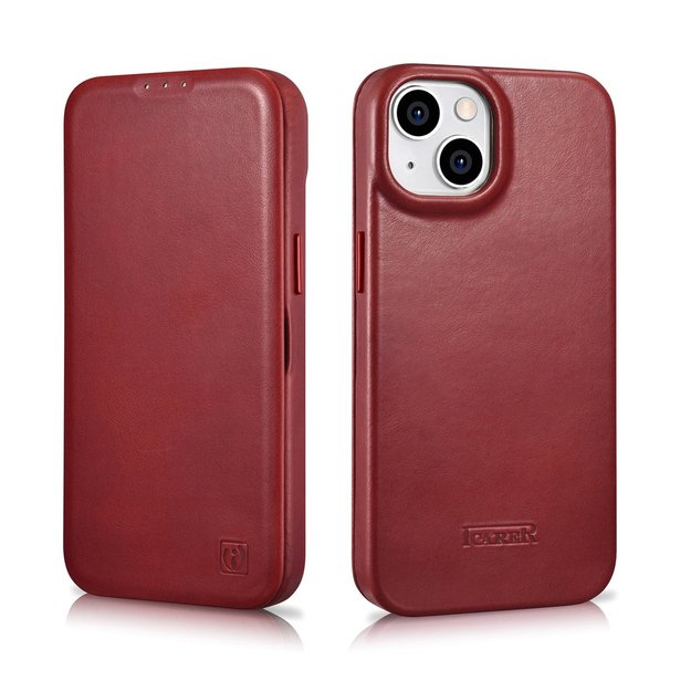 iCarer CE Oil Wax Premium Leather Folio Case iPhone 14 Plus Magnetic Flip Leather Folio Case MagSafe Red (AKI14220707-RD) 25