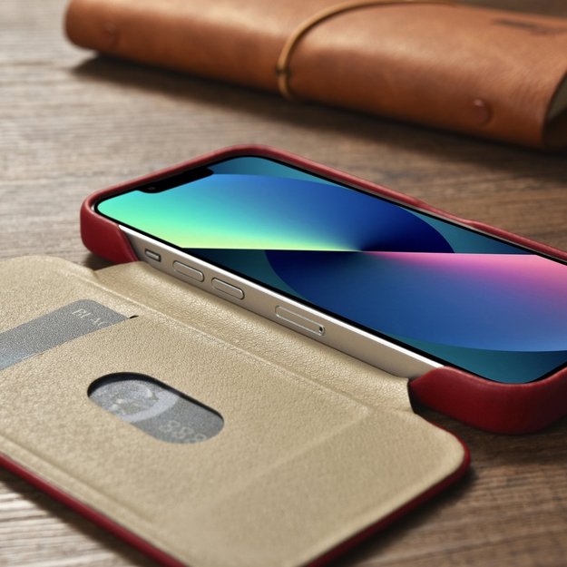 iCarer CE Oil Wax Premium Leather Folio Case iPhone 14 Plus Magnetic Flip Leather Folio Case MagSafe Red (AKI14220707-RD) 11