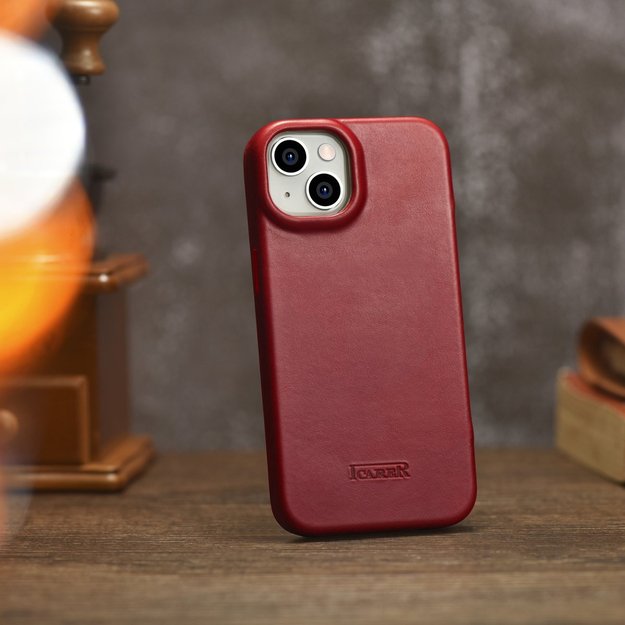 iCarer CE Oil Wax Premium Leather Folio Case iPhone 14 Plus Magnetic Flip Leather Folio Case MagSafe Red (AKI14220707-RD) 15