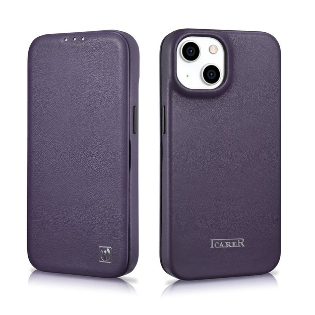 iCarer CE Premium Leather Folio Case iPhone 14 Plus Magnetic Flip Leather Folio Case MagSafe Dark Purple (WMI14220715-DP) 54