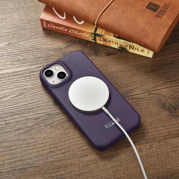 iCarer CE Premium Leather Folio Case iPhone 14 Plus Magnetic Flip Leather Folio Case MagSafe Dark Purple (WMI14220715-DP) 51