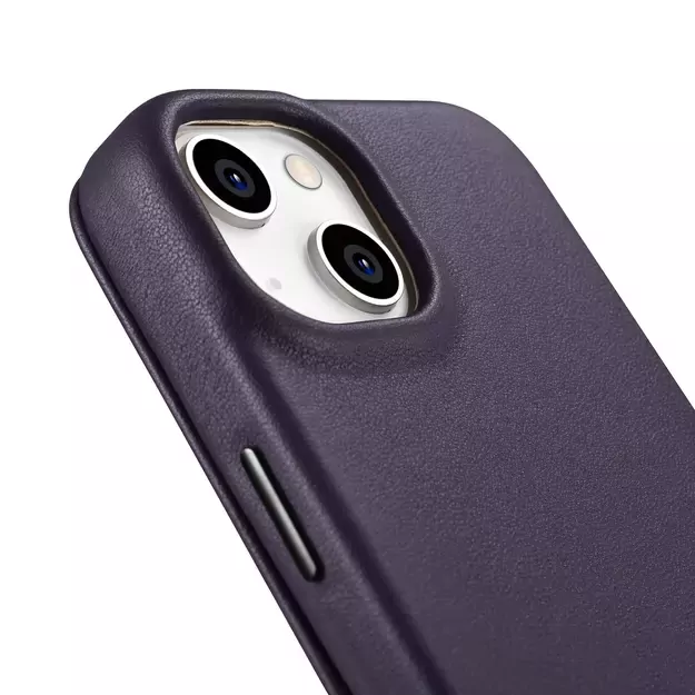 iCarer CE Premium Leather Folio Case iPhone 14 Plus Magnetic Flip Leather Folio Case MagSafe Dark Purple (WMI14220715-DP) 14