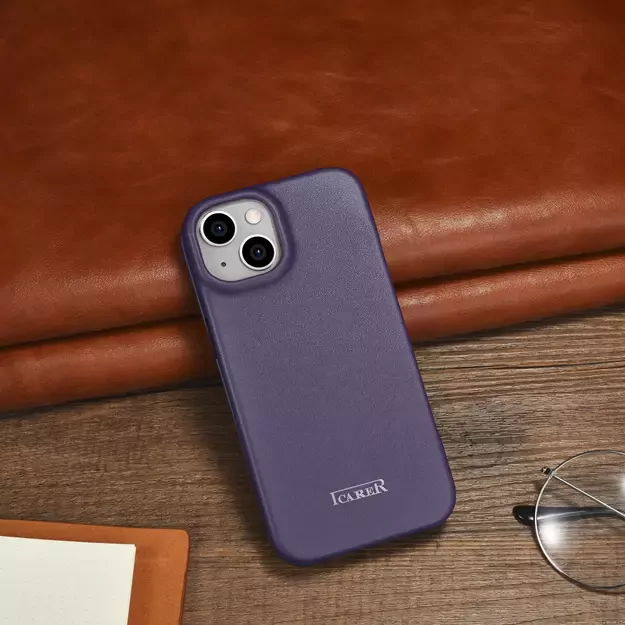 iCarer CE Premium Leather Folio Case iPhone 14 Plus Magnetic Flip Leather Folio Case MagSafe Dark Purple (WMI14220715-DP) 22