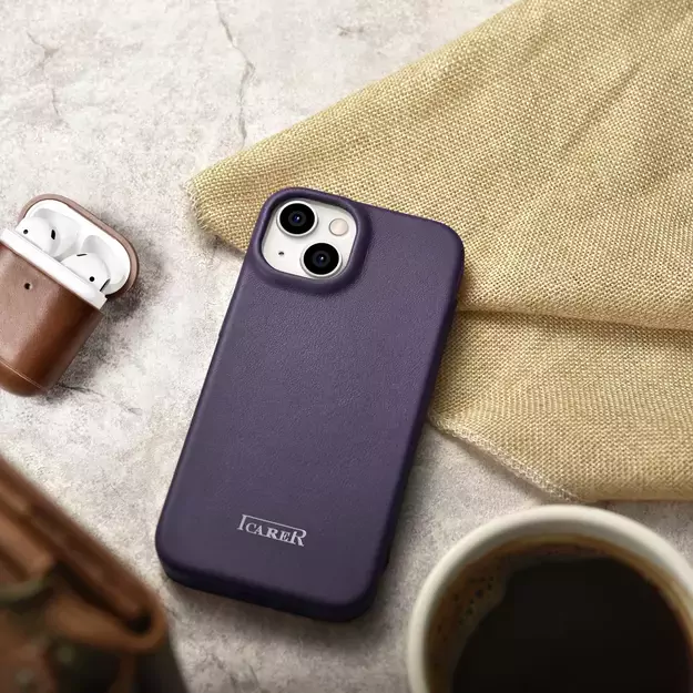 iCarer CE Premium Leather Folio Case iPhone 14 Plus Magnetic Flip Leather Folio Case MagSafe Dark Purple (WMI14220715-DP) 23