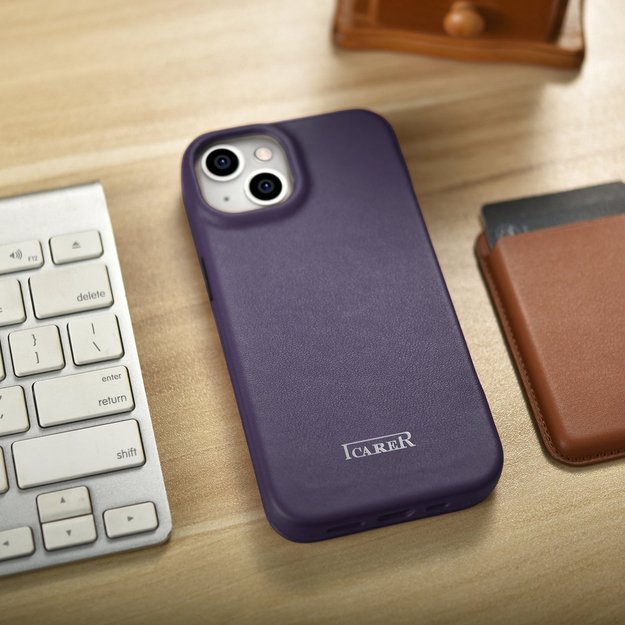 iCarer CE Premium Leather Folio Case iPhone 14 Plus Magnetic Flip Leather Folio Case MagSafe Dark Purple (WMI14220715-DP) 53