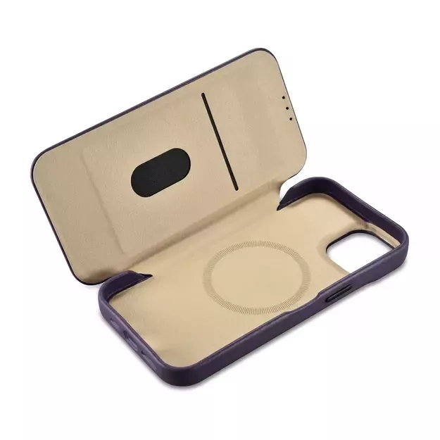 iCarer CE Premium Leather Folio Case iPhone 14 Plus Magnetic Flip Leather Folio Case MagSafe Dark Purple (WMI14220715-DP) 15