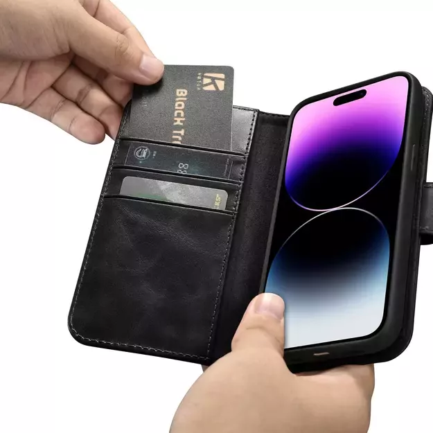 iCarer Oil Wax Wallet Case 2in1 Cover iPhone 14 Pro Leather Flip Cover Anti-RFID black (WMI14220722-BK) 23