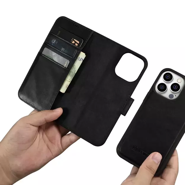 iCarer Oil Wax Wallet Case 2in1 Cover iPhone 14 Pro Leather Flip Cover Anti-RFID black (WMI14220722-BK) 25