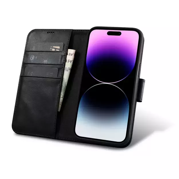 iCarer Oil Wax Wallet Case 2in1 Cover iPhone 14 Pro Leather Flip Cover Anti-RFID black (WMI14220722-BK) 14