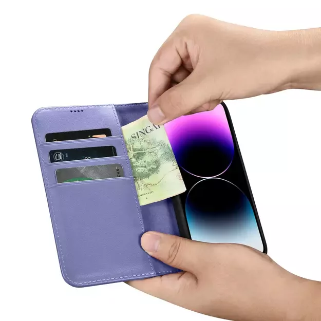 iCarer Wallet Case 2in1 Cover iPhone 14 Pro Anti-RFID Leather Flip Case Light Purple (WMI14220726-LP) 27
