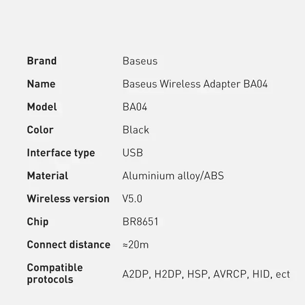 Baseus BA04 mini Bluetooth 5.0 USB adapter receiver transmitter for computer black (ZJBA000001) 23