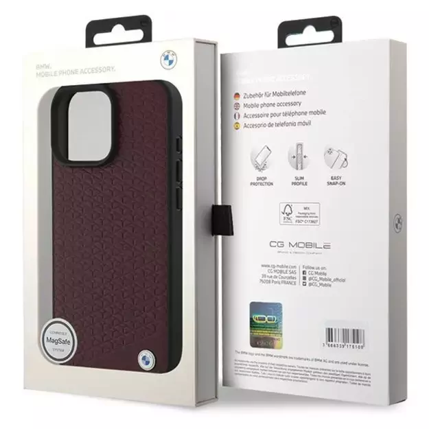 BMW Sign Leather Diamond Metal Logo MagSafe Case for iPhone 16 Pro Max - Red 7