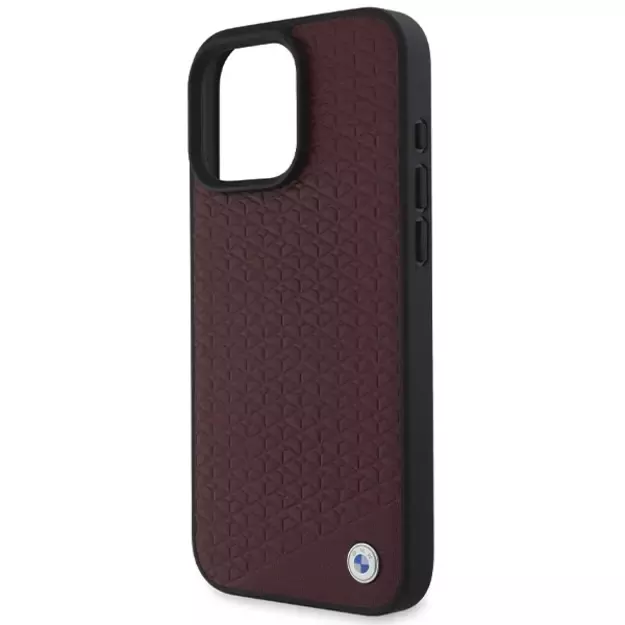 BMW Sign Leather Diamond Metal Logo MagSafe Case for iPhone 16 Pro Max - Red 5