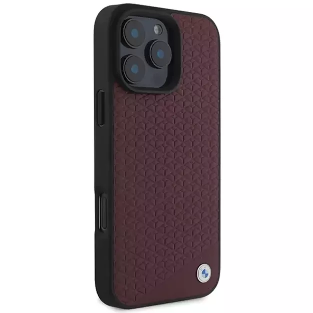 BMW Sign Leather Diamond Metal Logo MagSafe Case for iPhone 16 Pro Max - Red 3