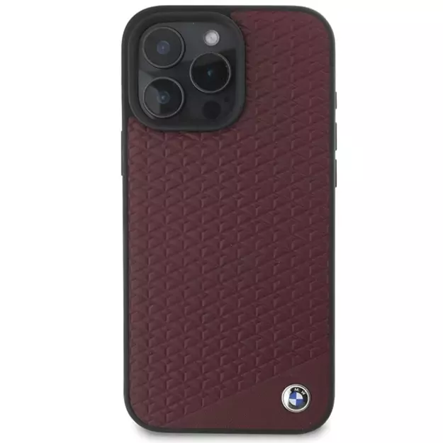 BMW Sign Leather Diamond Metal Logo MagSafe Case for iPhone 16 Pro Max - Red 2