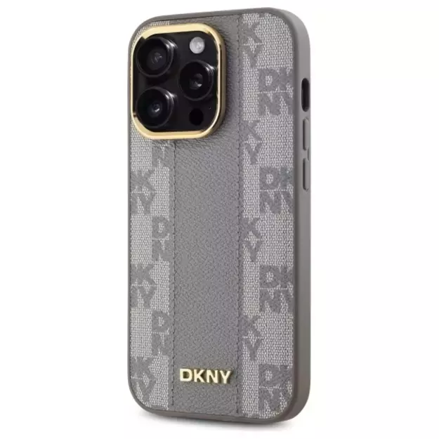 DKNY Leather Checkered Mono Pattern MagSafe iPhone 14 Pro Case - Beige 1