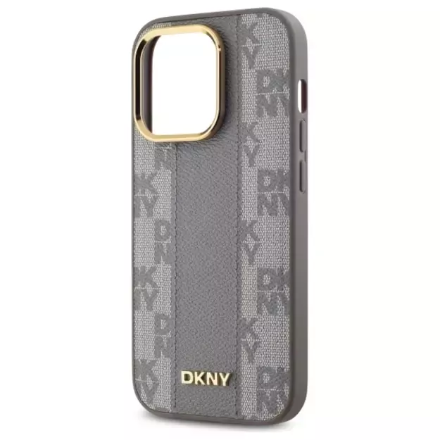 DKNY Leather Checkered Mono Pattern MagSafe iPhone 14 Pro Case - Beige 4