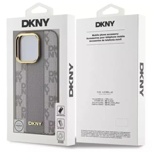 DKNY Leather Checkered Mono Pattern MagSafe iPhone 14 Pro Case - Beige 6