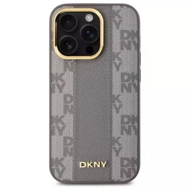 DKNY Leather Checkered Mono Pattern MagSafe iPhone 14 Pro Case - Beige 2