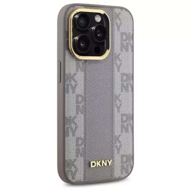 DKNY Leather Checkered Mono Pattern MagSafe iPhone 14 Pro Case - Beige 14