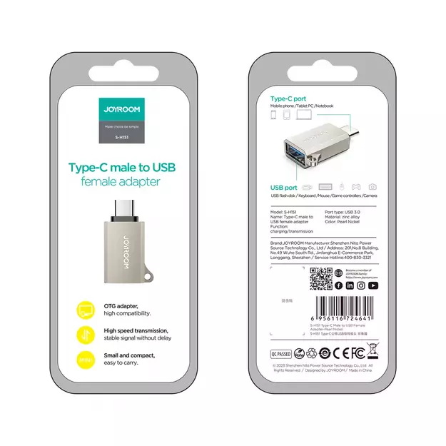 Joyroom S-H151 USB-C (male) / USB-A (female) Adapter with Lanyard Eyelet - Silver 7