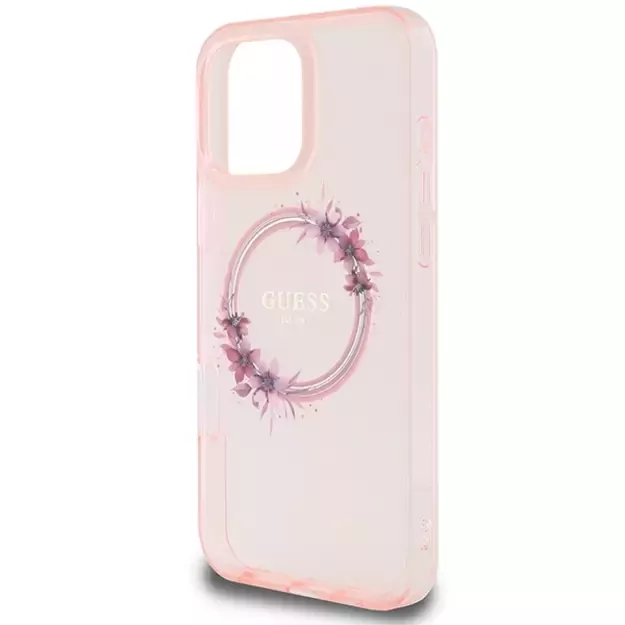 Guess IML Flowers Wreath MagSafe iPhone 16 Pro Max Case - Pink 5