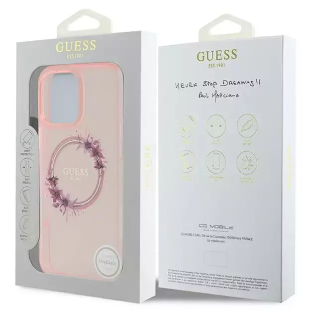 Guess IML Flowers Wreath MagSafe iPhone 16 Pro Max Case - Pink 7