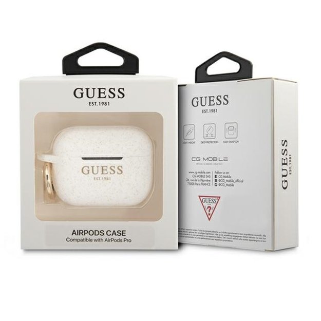 Guess GUAPSGGEH AirPods Pro cover white/white Silicone Glitter 4