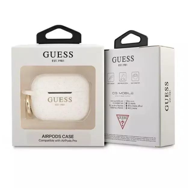 Guess GUAPSGGEH AirPods Pro cover white/white Silicone Glitter 2