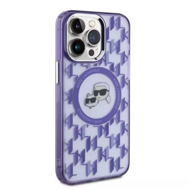 Karl Lagerfeld IML Monogram Karl &amp  Choupette Head MagSafe Case for iPhone 15 Pro Max - Purple 3