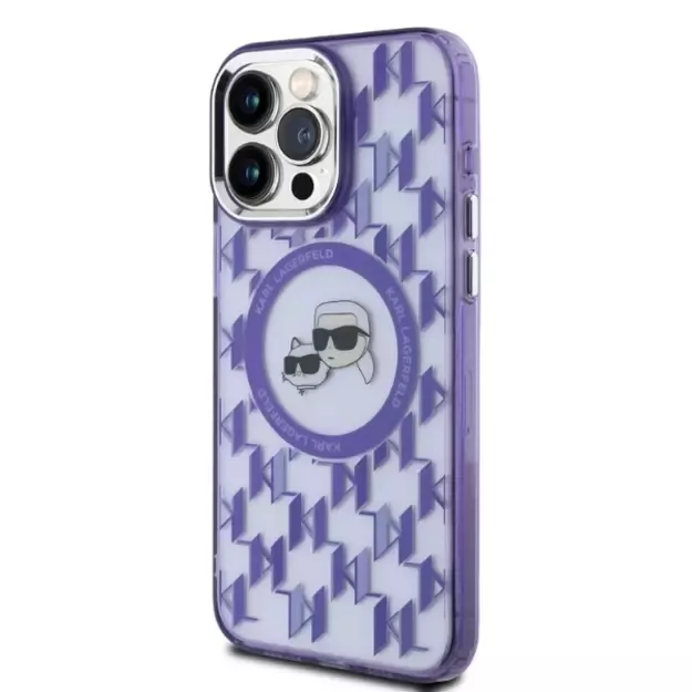 Karl Lagerfeld IML Monogram Karl &amp  Choupette Head MagSafe Case for iPhone 15 Pro Max - Purple 2