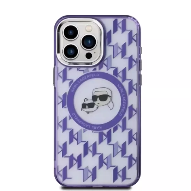 Karl Lagerfeld IML Monogram Karl &amp  Choupette Head MagSafe Case for iPhone 15 Pro Max - Purple 1