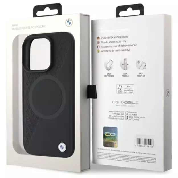 BMW Sign Leather Half Textured And Circle MagSafe case for iPhone 16 Pro Max - black 14