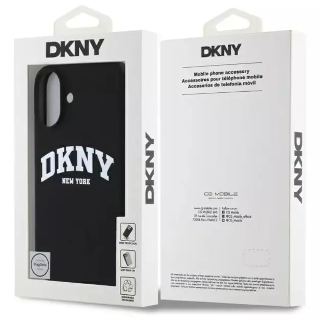 DKNY Silicone White Printed Logo MagSafe iPhone 16 Case - Black 7