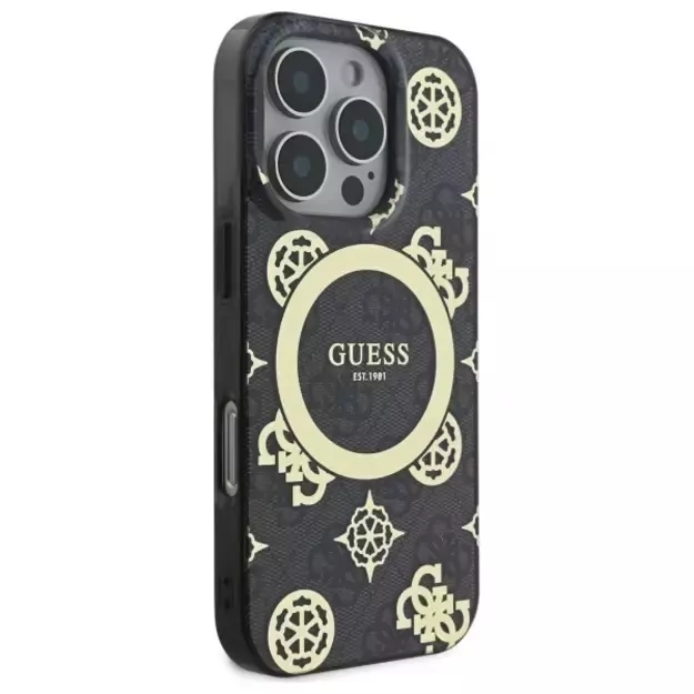 Guess IML Peony On 4G Background MagSafe Case for iPhone 16 Pro Max - Black 9