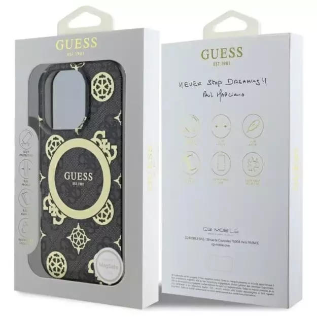 Guess IML Peony On 4G Background MagSafe Case for iPhone 16 Pro Max - Black 12