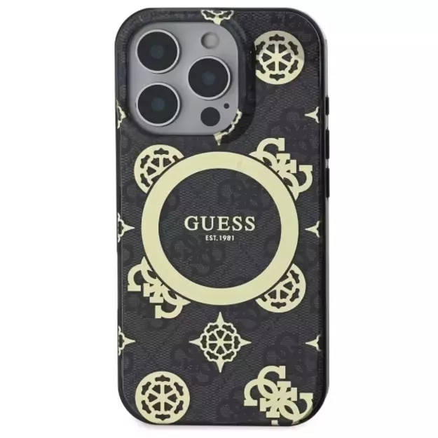 Guess IML Peony On 4G Background MagSafe Case for iPhone 16 Pro Max - Black 8