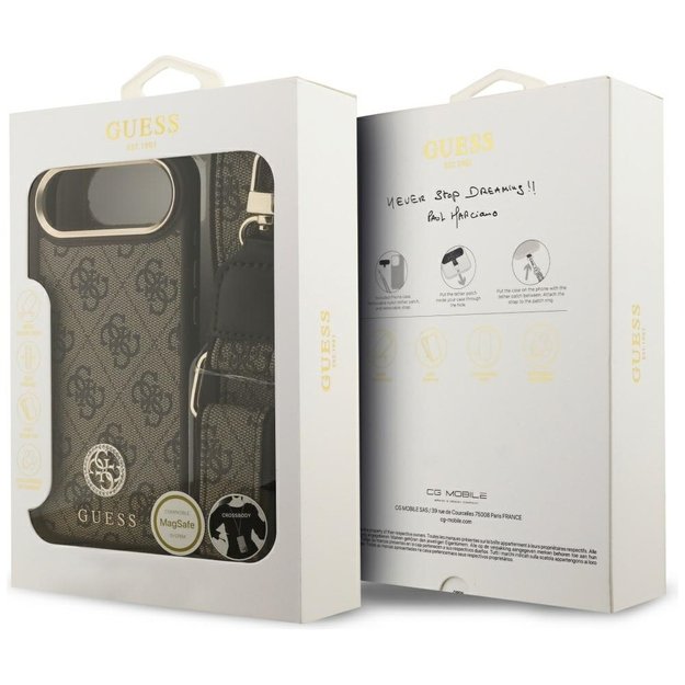 Guess 4G Strass Logo &amp  Big Strap Metal Buttons MagSafe Case for iPhone Air - Brown 8
