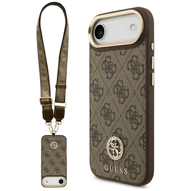 Guess 4G Strass Logo &amp  Big Strap Metal Buttons MagSafe Case for iPhone Air - Brown
