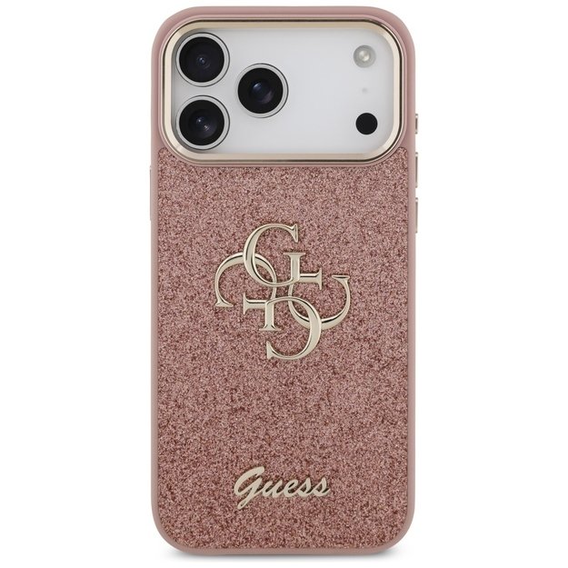 Guess Fixed Glitter Big 4G Metal Frame Case for iPhone 17 Pro Max - Pink 2