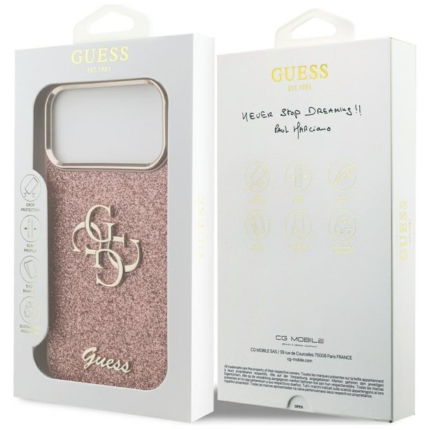 Guess Fixed Glitter Big 4G Metal Frame Case for iPhone 17 Pro Max - Pink 7
