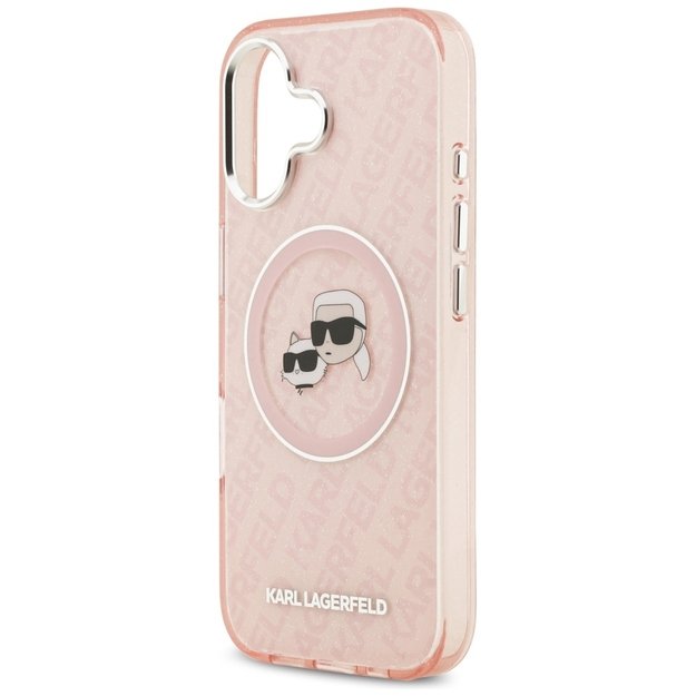 Karl Lagerfeld IML Glitter Karl &amp  Choupette Heads Logo MagSafe iPhone 17 Case - Pink 5