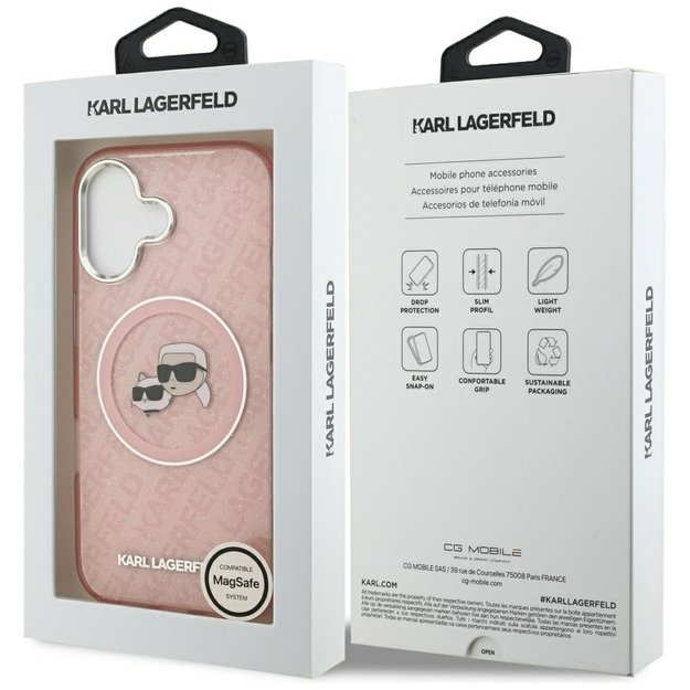 Karl Lagerfeld IML Glitter Karl &amp  Choupette Heads Logo MagSafe iPhone 17 Case - Pink 7