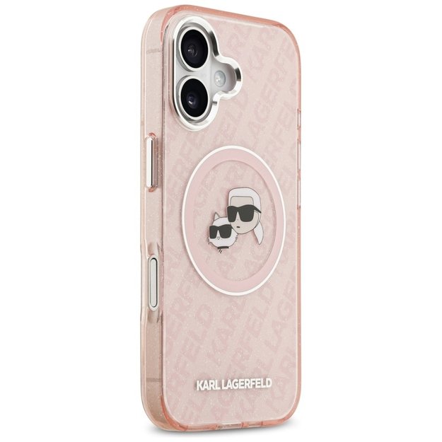 Karl Lagerfeld IML Glitter Karl &amp  Choupette Heads Logo MagSafe iPhone 17 Case - Pink 3