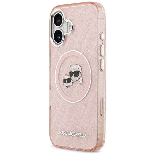 Karl Lagerfeld IML Glitter Karl &amp  Choupette Heads Logo MagSafe iPhone 17 Case - Pink 1