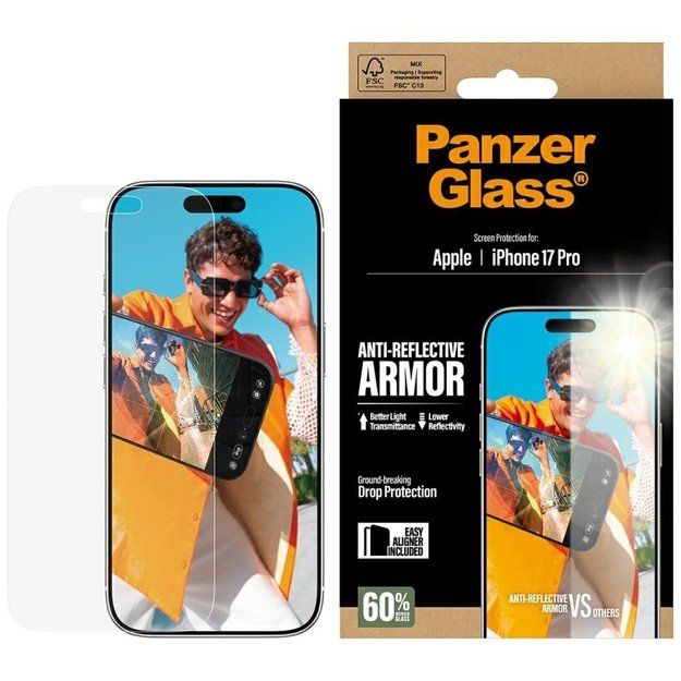 PanzerGlass Armor Anti-Reflective EasyAligner Tempered Glass for iPhone 17 Pro
